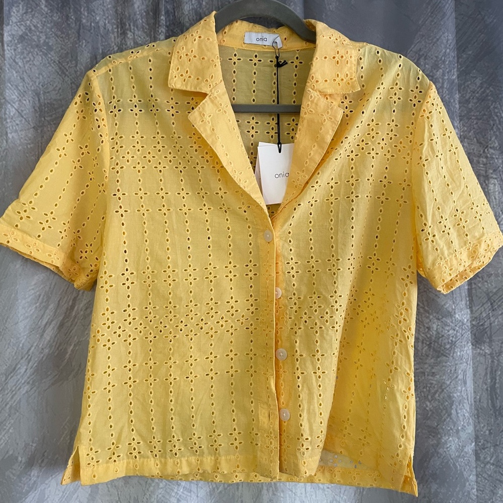 Onia Sunny Yellow Eyelet Button Down Shirt